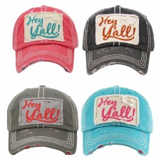 "HEY Y&apos;ALL"  Embroidered  Vintage Style Ball Cap with Washedlook  eb-91788876